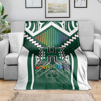 Hawaii Warriors Football Blanket Rainbow Kakau Pattern Green