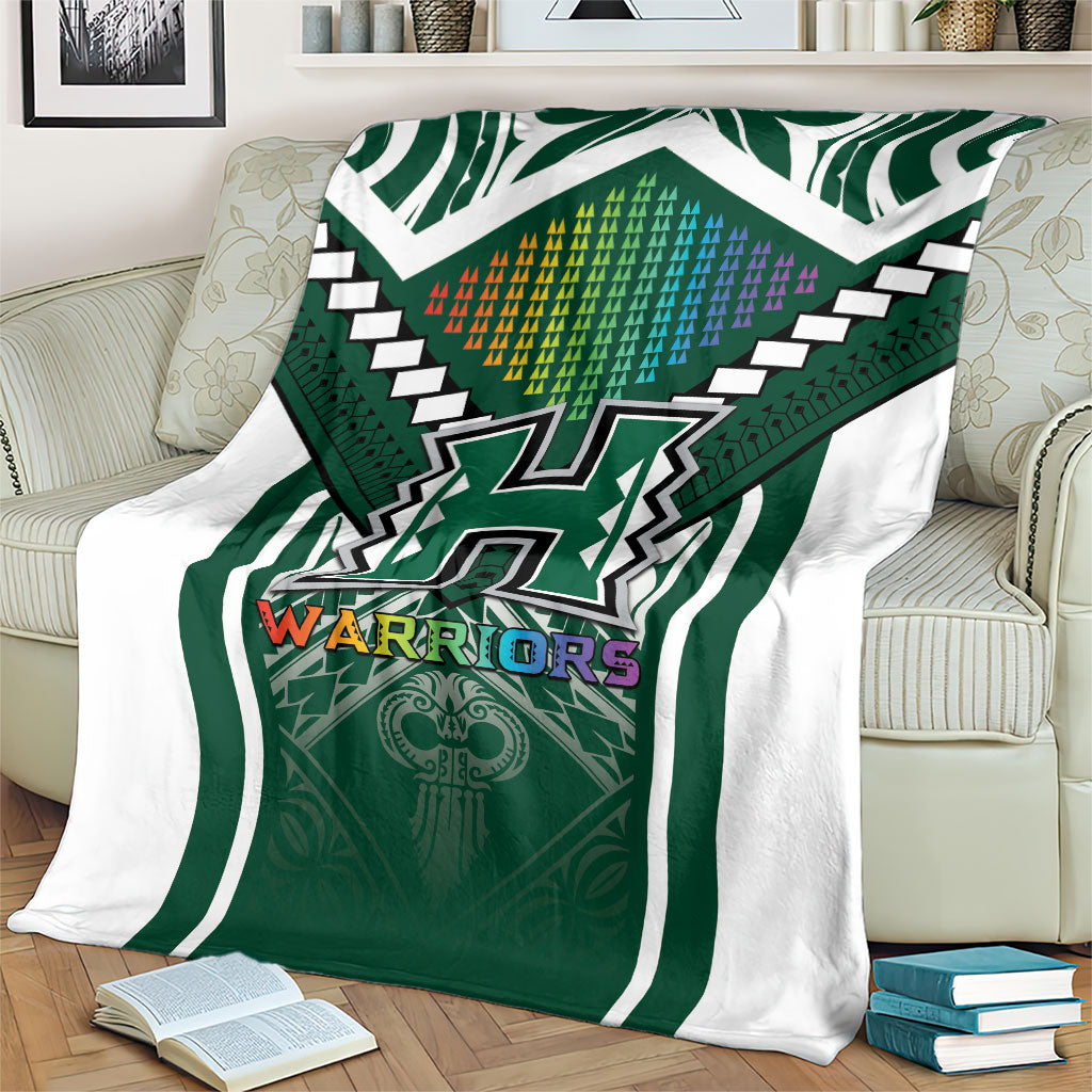 Hawaii Warriors Football Blanket Rainbow Kakau Pattern Green
