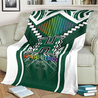 Hawaii Warriors Football Blanket Rainbow Kakau Pattern Green