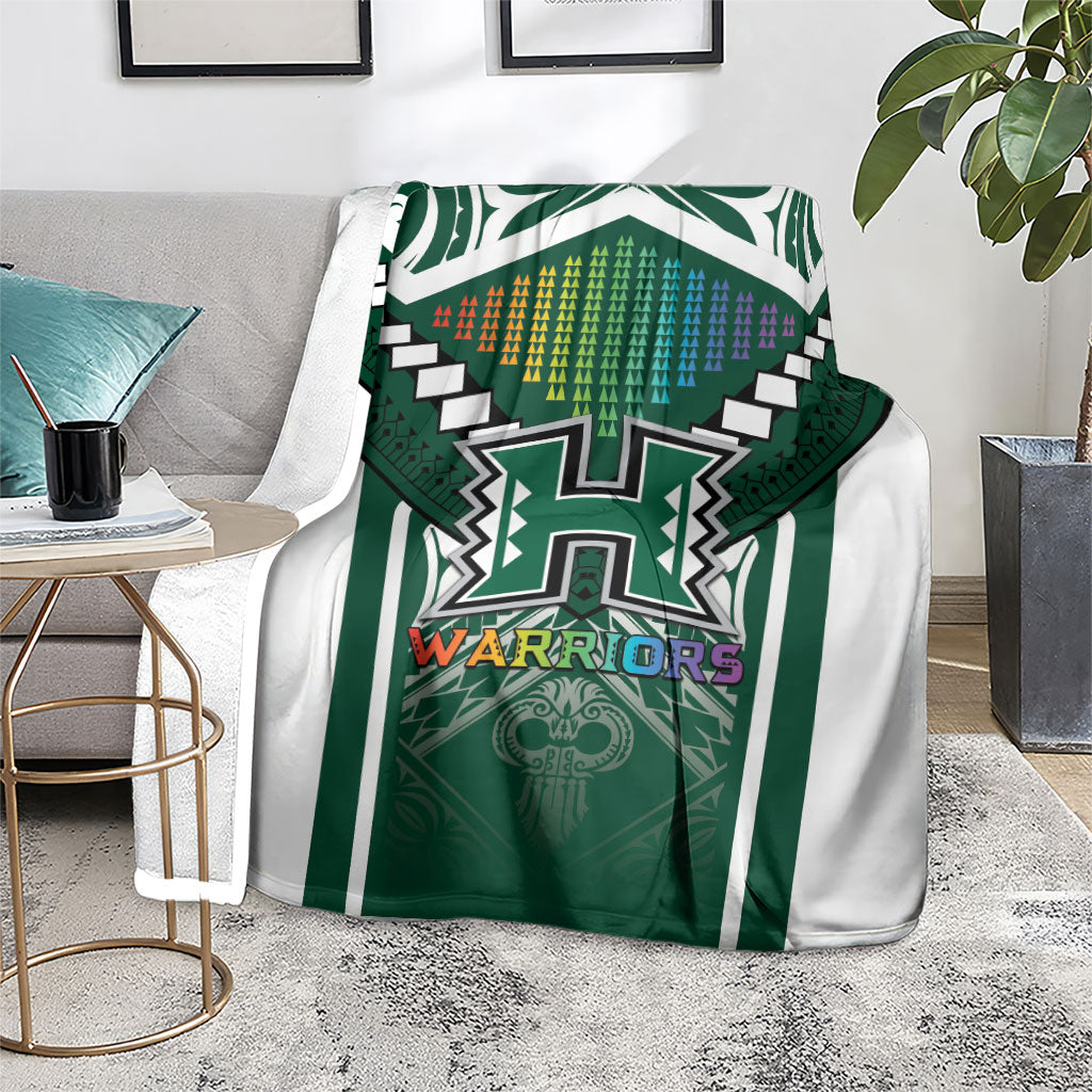 Hawaii Warriors Football Blanket Rainbow Kakau Pattern Green