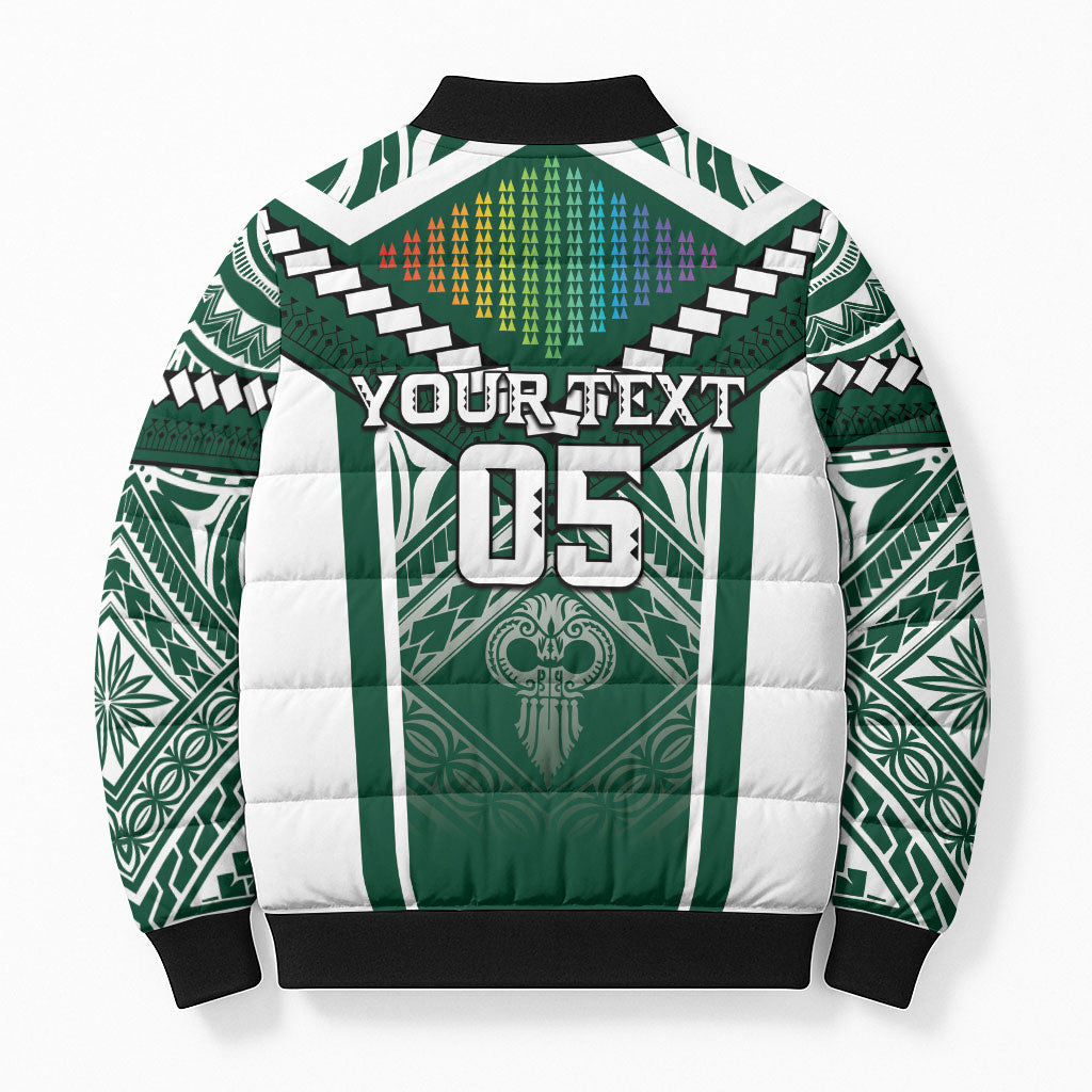 Custom Hawaii Warriors Football Bomber Puffer Jacket Rainbow Kakau Pattern Green