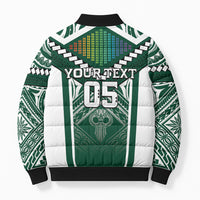 Custom Hawaii Warriors Football Bomber Puffer Jacket Rainbow Kakau Pattern Green