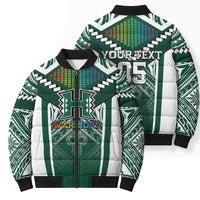 Custom Hawaii Warriors Football Bomber Puffer Jacket Rainbow Kakau Pattern Green