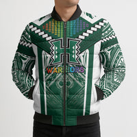 Custom Hawaii Warriors Football Bomber Puffer Jacket Rainbow Kakau Pattern Green