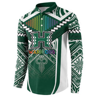 Custom Hawaii Warriors Football Button Sweatshirt Rainbow Kakau Pattern Green