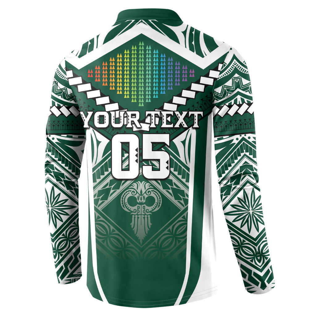 Custom Hawaii Warriors Football Button Sweatshirt Rainbow Kakau Pattern Green