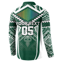 Custom Hawaii Warriors Football Button Sweatshirt Rainbow Kakau Pattern Green