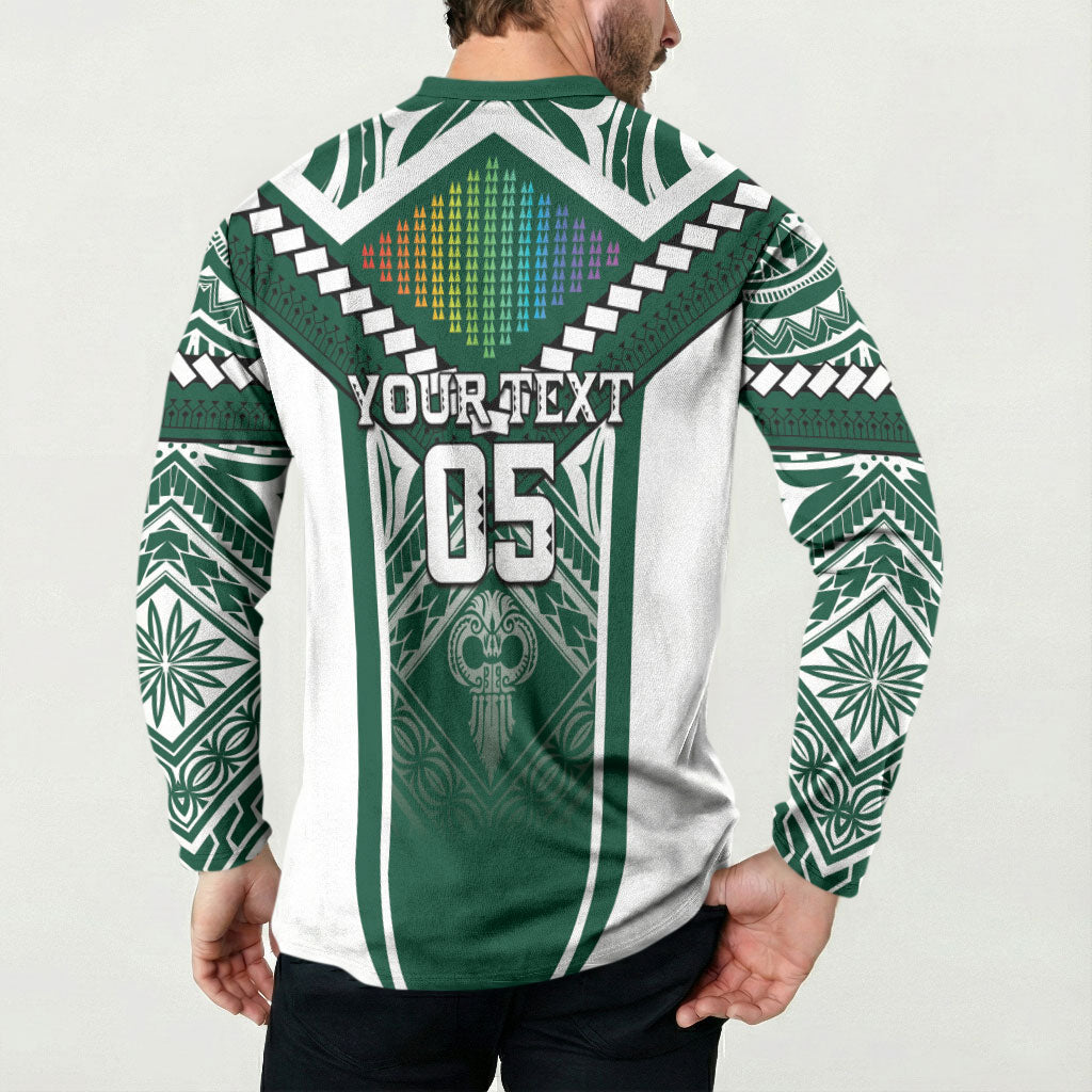 Custom Hawaii Warriors Football Button Sweatshirt Rainbow Kakau Pattern Green