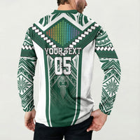 Custom Hawaii Warriors Football Button Sweatshirt Rainbow Kakau Pattern Green
