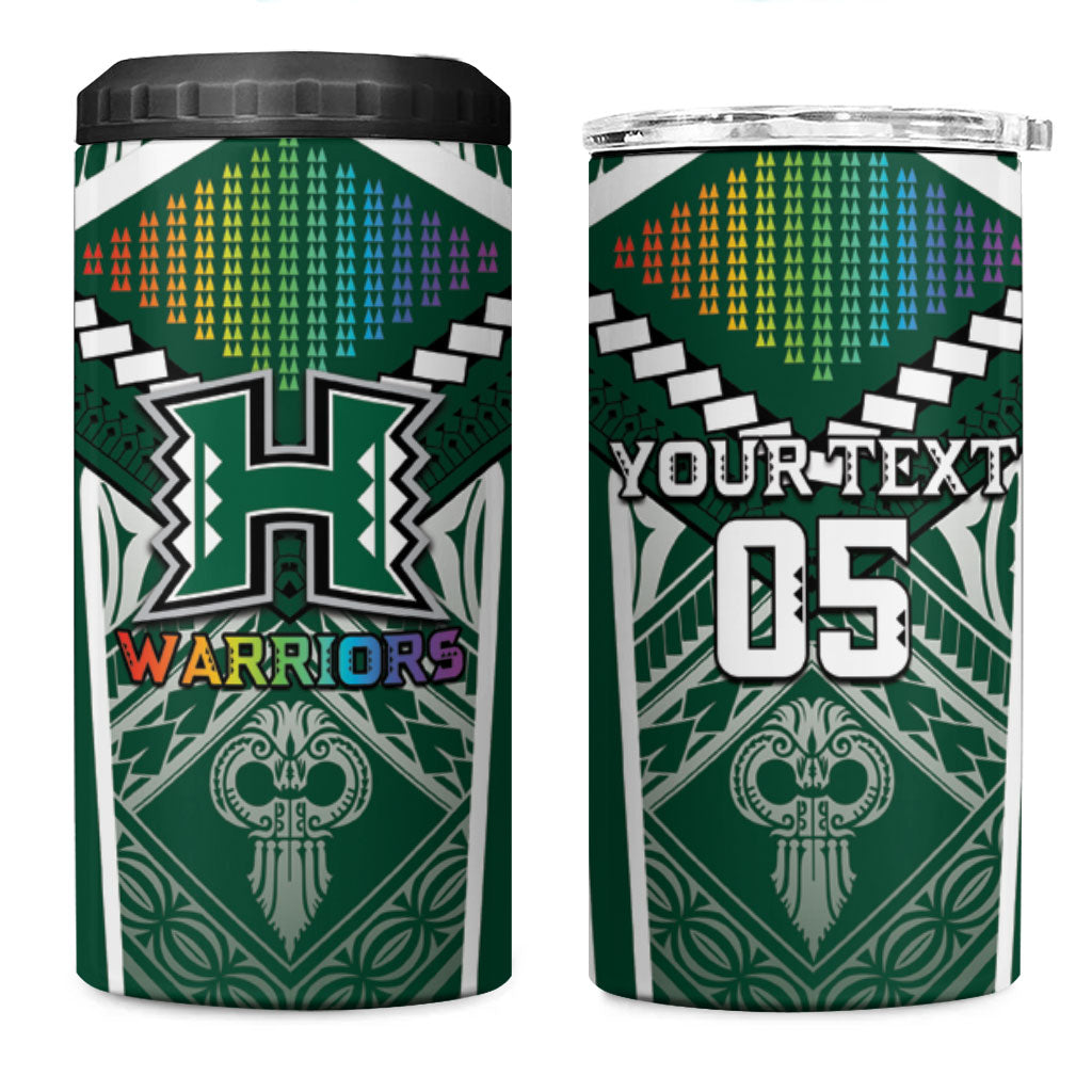 Custom Hawaii Warriors Football 4 in 1 Can Cooler Tumbler Rainbow Kakau Pattern Green LT05 One Size: 16 oz Green - Polynesian Pride