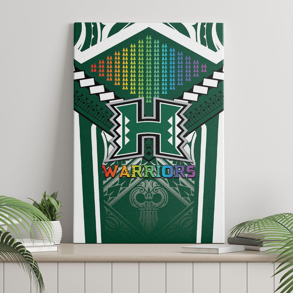 Hawaii Warriors Football Canvas Wall Art Rainbow Kakau Pattern Green
