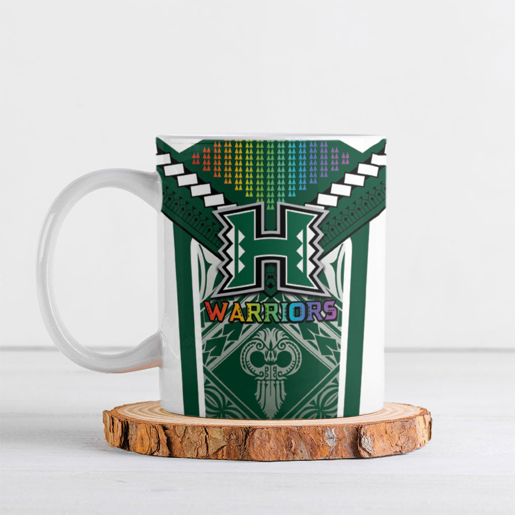 Custom Hawaii Warriors Football Ceramic Mug Rainbow Kakau Pattern Green