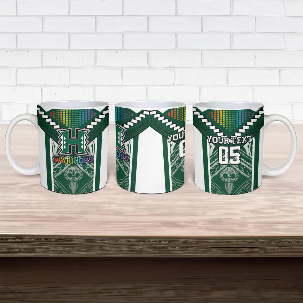 Custom Hawaii Warriors Football Ceramic Mug Rainbow Kakau Pattern Green
