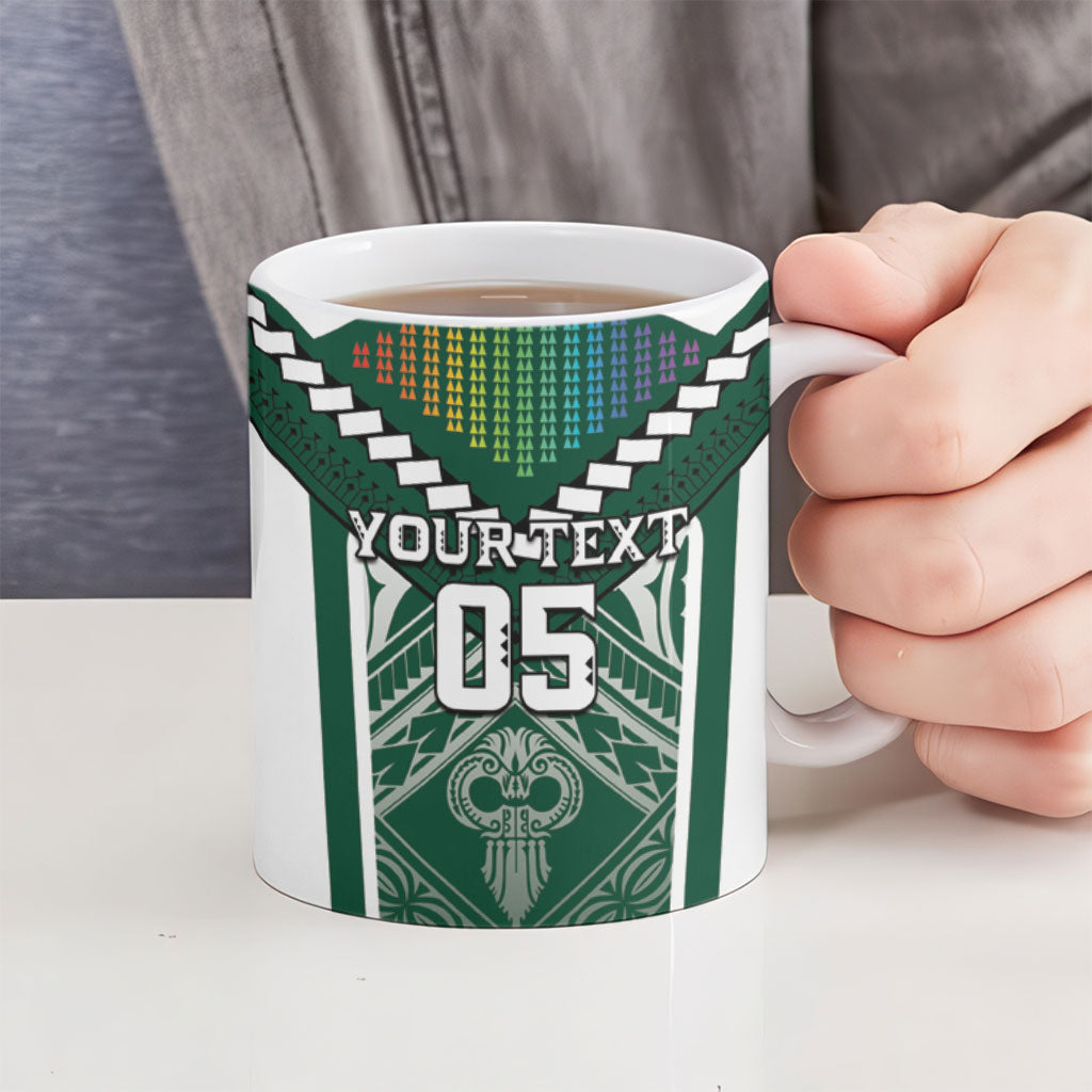 Custom Hawaii Warriors Football Ceramic Mug Rainbow Kakau Pattern Green