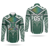Custom Hawaii Warriors Football Couples Matching Off Shoulder Maxi Dress and Long Sleeve Button Shirt Rainbow Kakau Pattern Green LT05 - Polynesian Pride