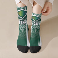 Custom Hawaii Warriors Football Crew Socks Rainbow Kakau Pattern Green LT05 Crew Socks Green - Polynesian Pride