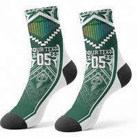 Custom Hawaii Warriors Football Crew Socks Rainbow Kakau Pattern Green LT05 - Polynesian Pride