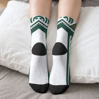 Custom Hawaii Warriors Football Crew Socks Rainbow Kakau Pattern Green LT05 - Polynesian Pride