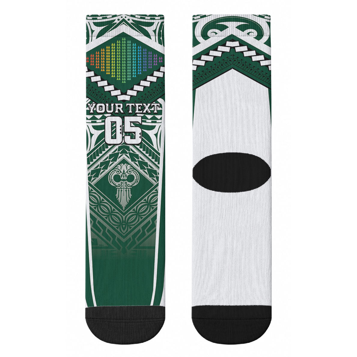 Custom Hawaii Warriors Football Crew Socks Rainbow Kakau Pattern Green LT05 - Polynesian Pride