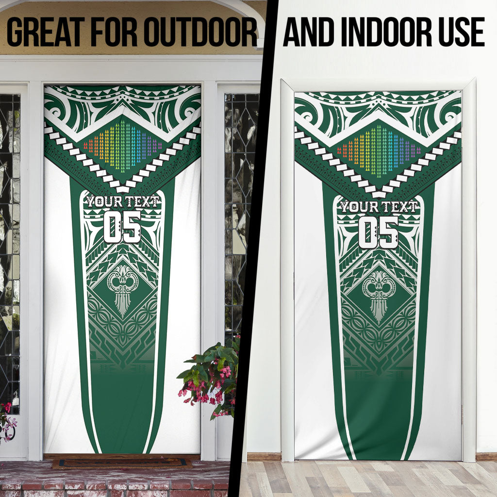 Custom Hawaii Warriors Football Door Cover Rainbow Kakau Pattern Green