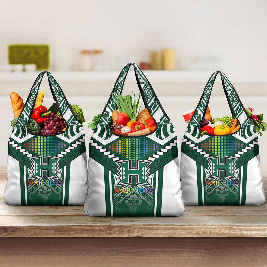Hawaii Warriors Football Grocery Bag Rainbow Kakau Pattern Green