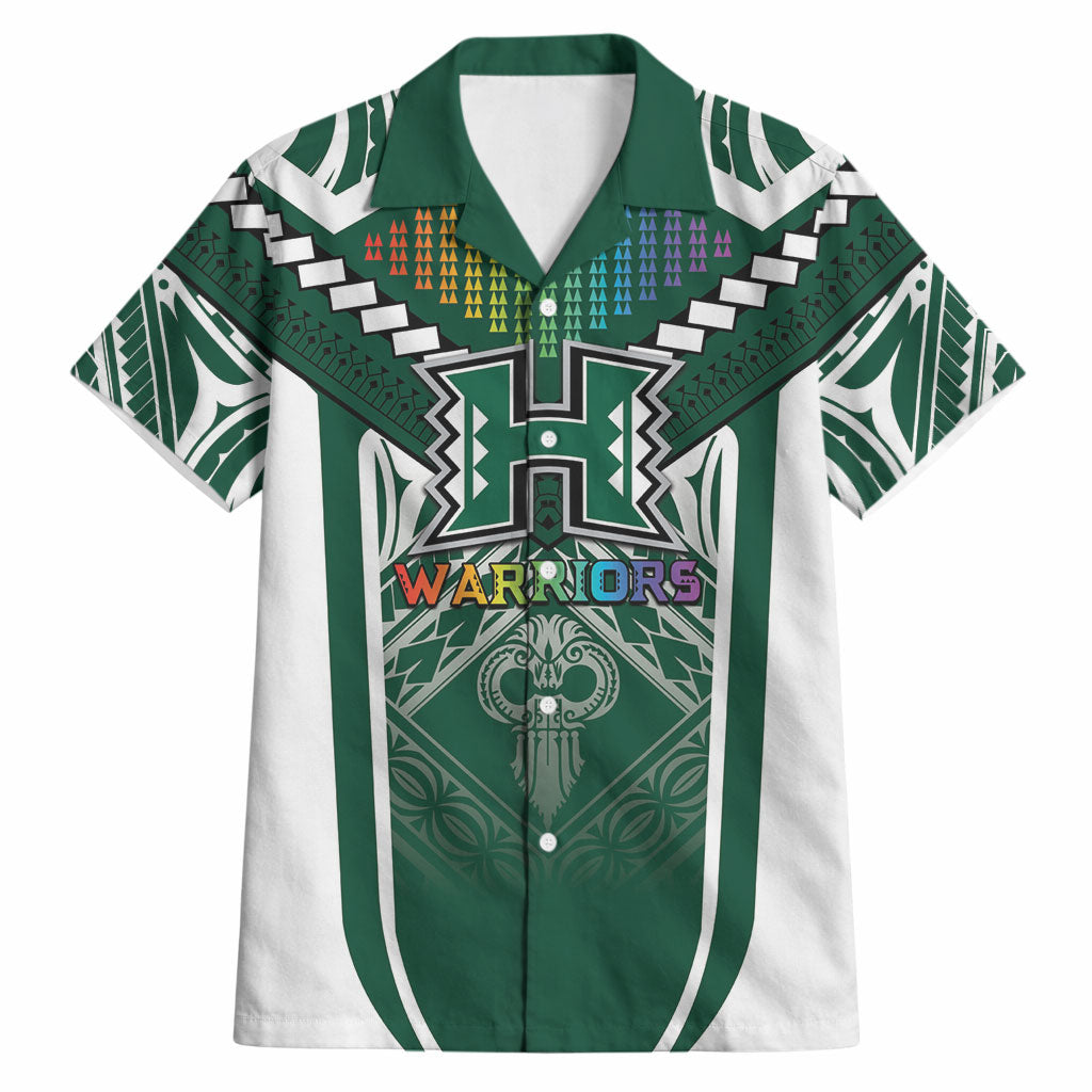 Custom Hawaii Warriors Football Hawaiian Shirt Rainbow Kakau Pattern Green LT05 Green - Polynesian Pride