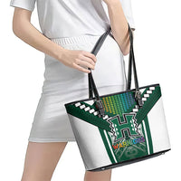 Hawaii Warriors Football Leather Tote Bag Rainbow Kakau Pattern Green