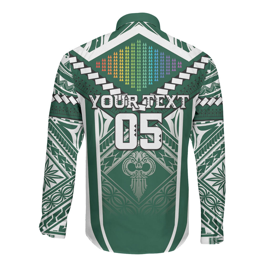 Custom Hawaii Warriors Football Long Sleeve Button Shirt Rainbow Kakau Pattern Green