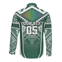 Custom Hawaii Warriors Football Long Sleeve Button Shirt Rainbow Kakau Pattern Green