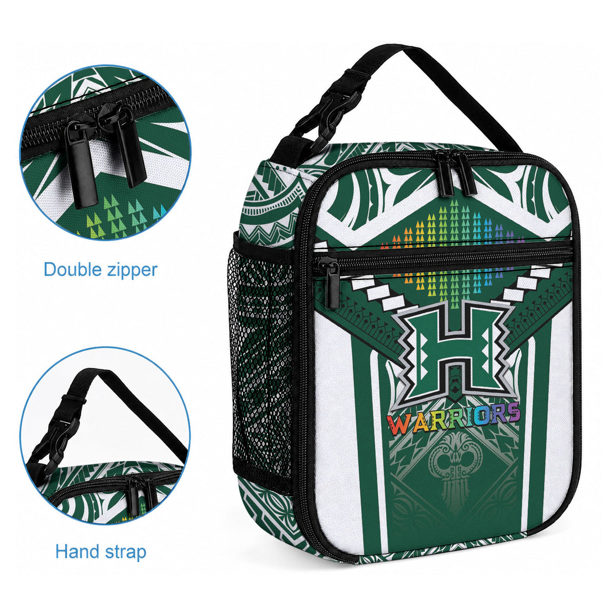 Hawaii Warriors Football Lunch Bag Rainbow Kakau Pattern Green