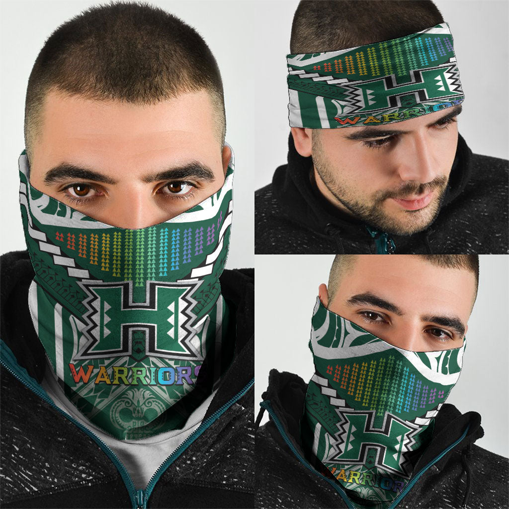 Hawaii Warriors Football Neck Gaiter Rainbow Kakau Pattern Green