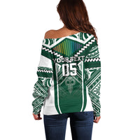 Custom Hawaii Warriors Football Off Shoulder Sweater Rainbow Kakau Pattern Green