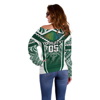 Custom Hawaii Warriors Football Off Shoulder Sweater Rainbow Kakau Pattern Green