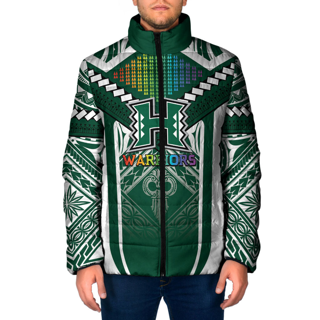 Custom Hawaii Warriors Football Padded Jacket Rainbow Kakau Pattern Green