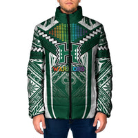 Custom Hawaii Warriors Football Padded Jacket Rainbow Kakau Pattern Green