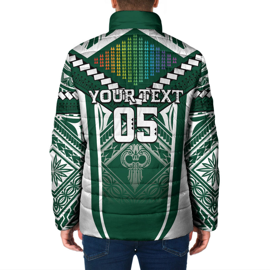 Custom Hawaii Warriors Football Padded Jacket Rainbow Kakau Pattern Green
