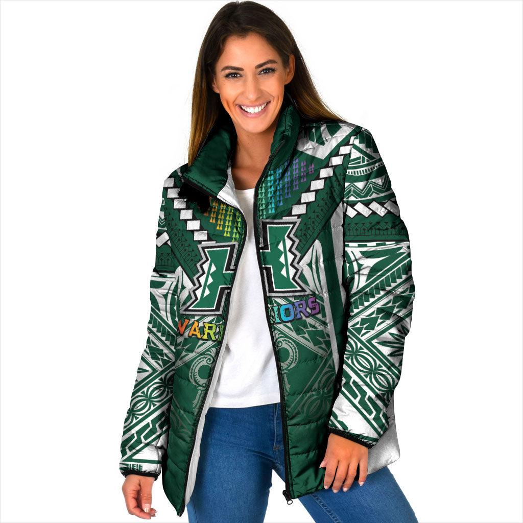 Custom Hawaii Warriors Football Padded Jacket Rainbow Kakau Pattern Green