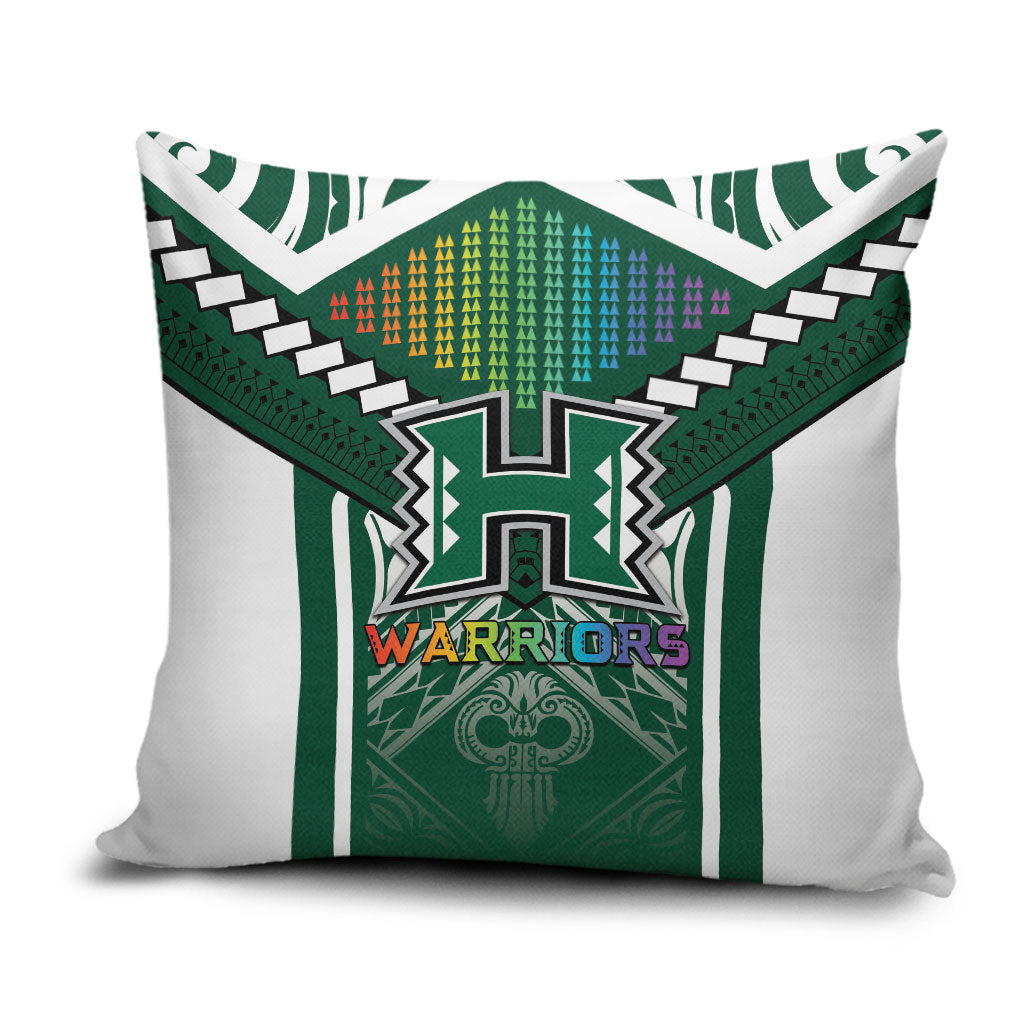 Hawaii Warriors Football Pillow Cover Rainbow Kakau Pattern Green