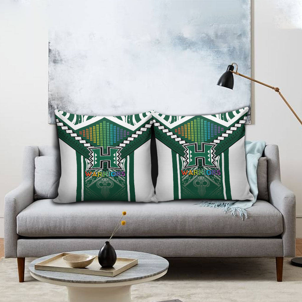 Hawaii Warriors Football Pillow Cover Rainbow Kakau Pattern Green