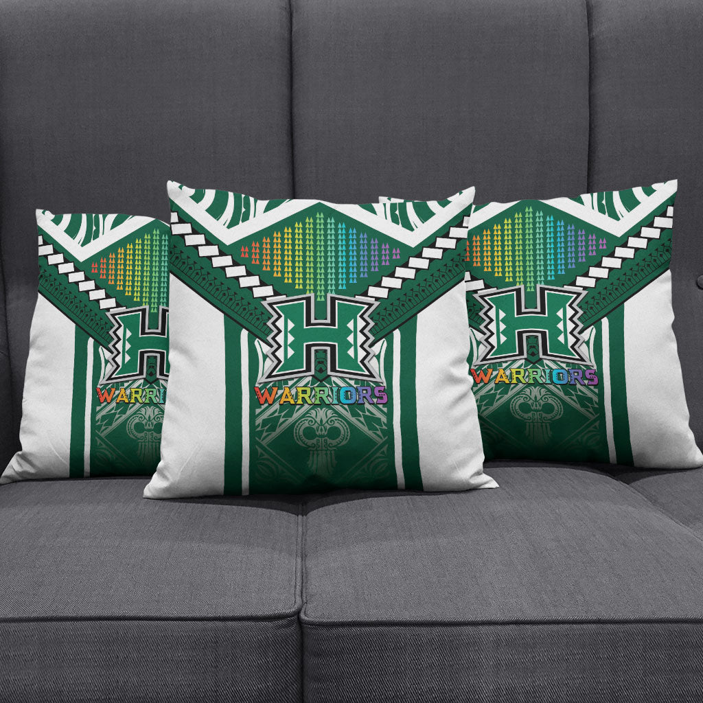 Hawaii Warriors Football Pillow Cover Rainbow Kakau Pattern Green