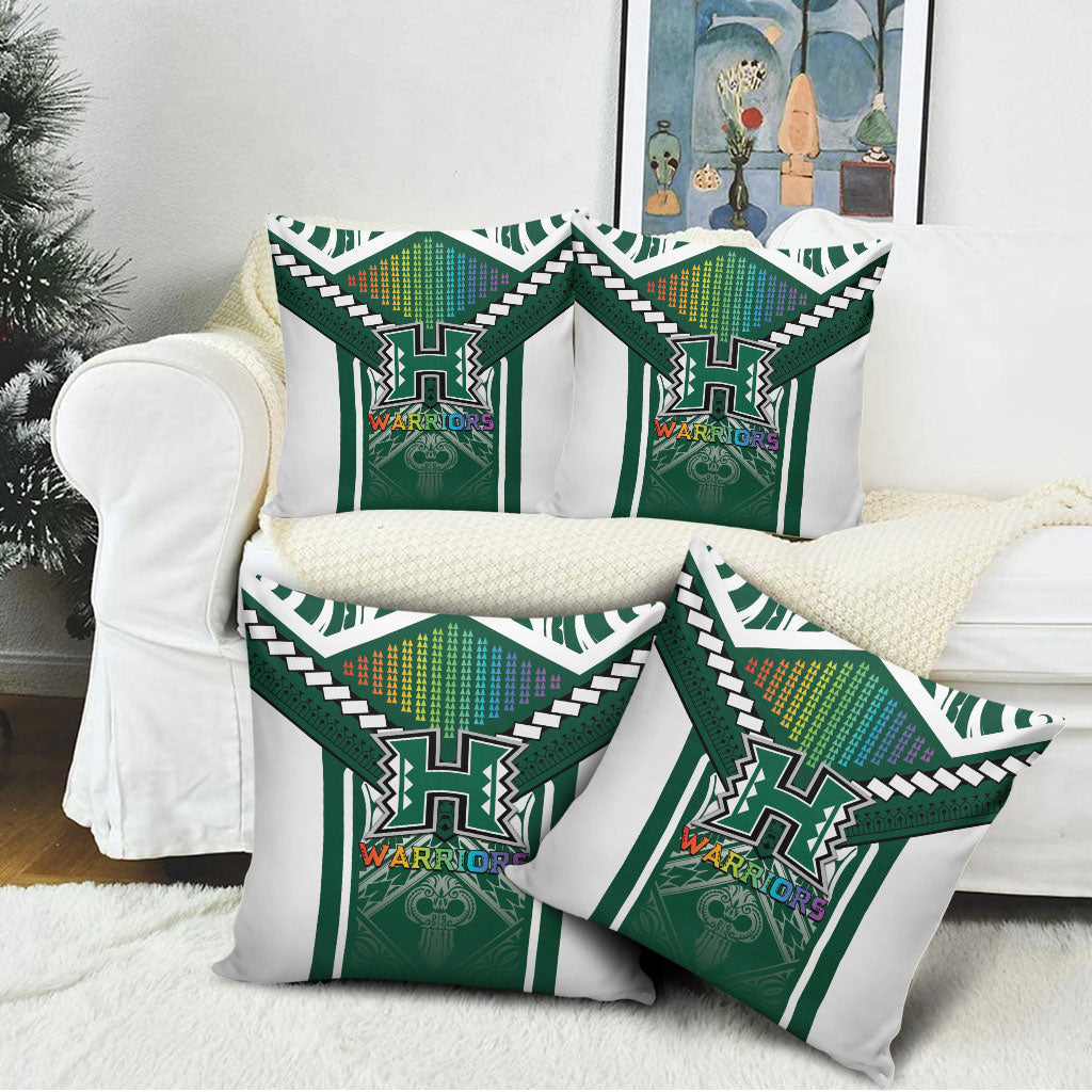 Hawaii Warriors Football Pillow Cover Rainbow Kakau Pattern Green