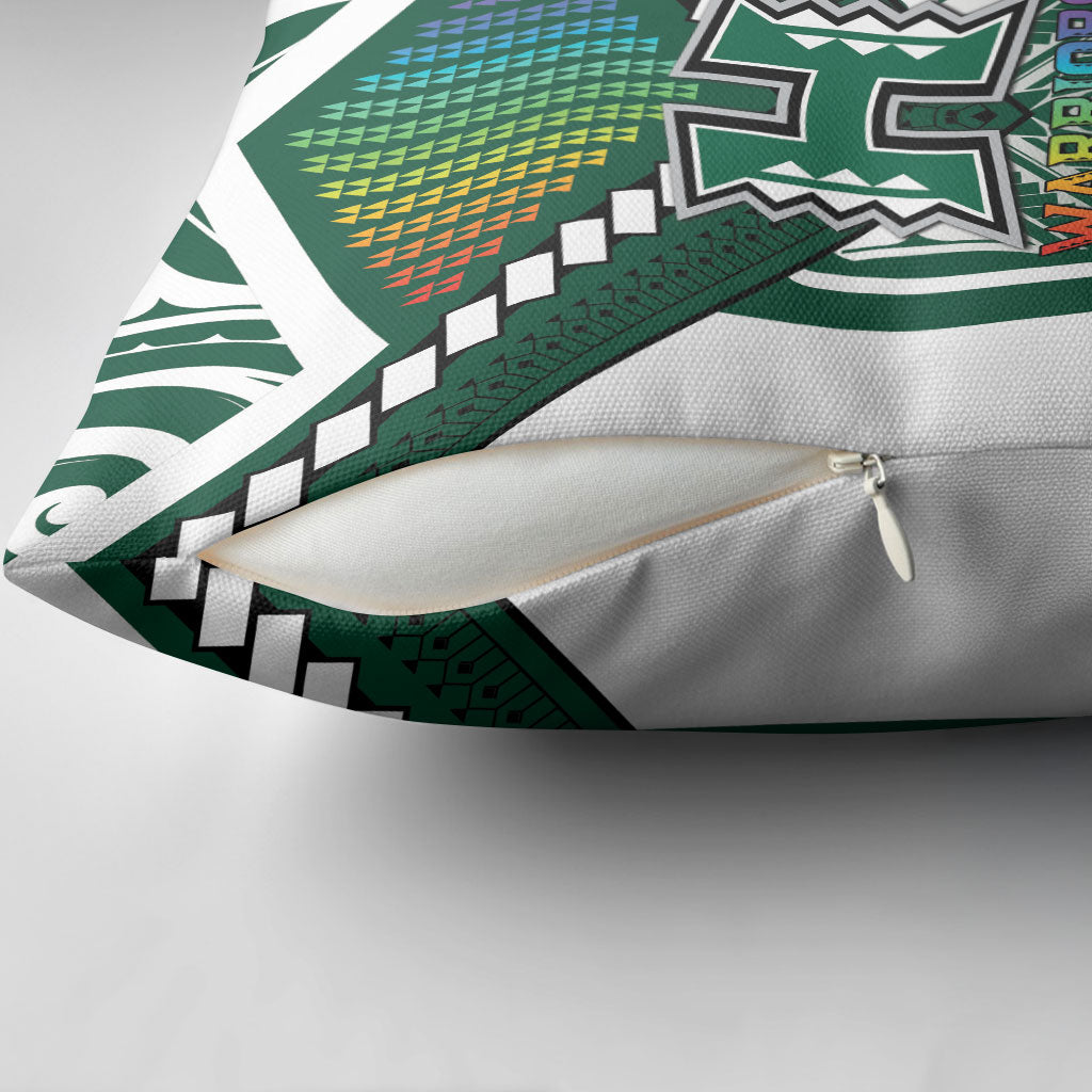 Hawaii Warriors Football Pillow Cover Rainbow Kakau Pattern Green