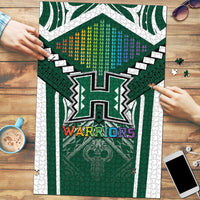 Hawaii Warriors Football Puzzle Rainbow Kakau Pattern Green
