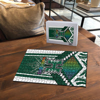 Hawaii Warriors Football Puzzle Rainbow Kakau Pattern Green