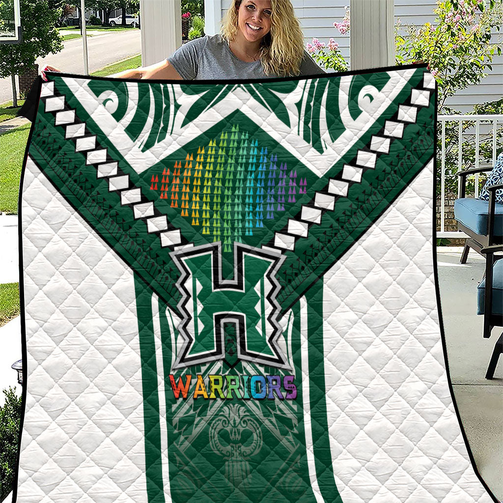 Hawaii Warriors Football Quilt Rainbow Kakau Pattern Green