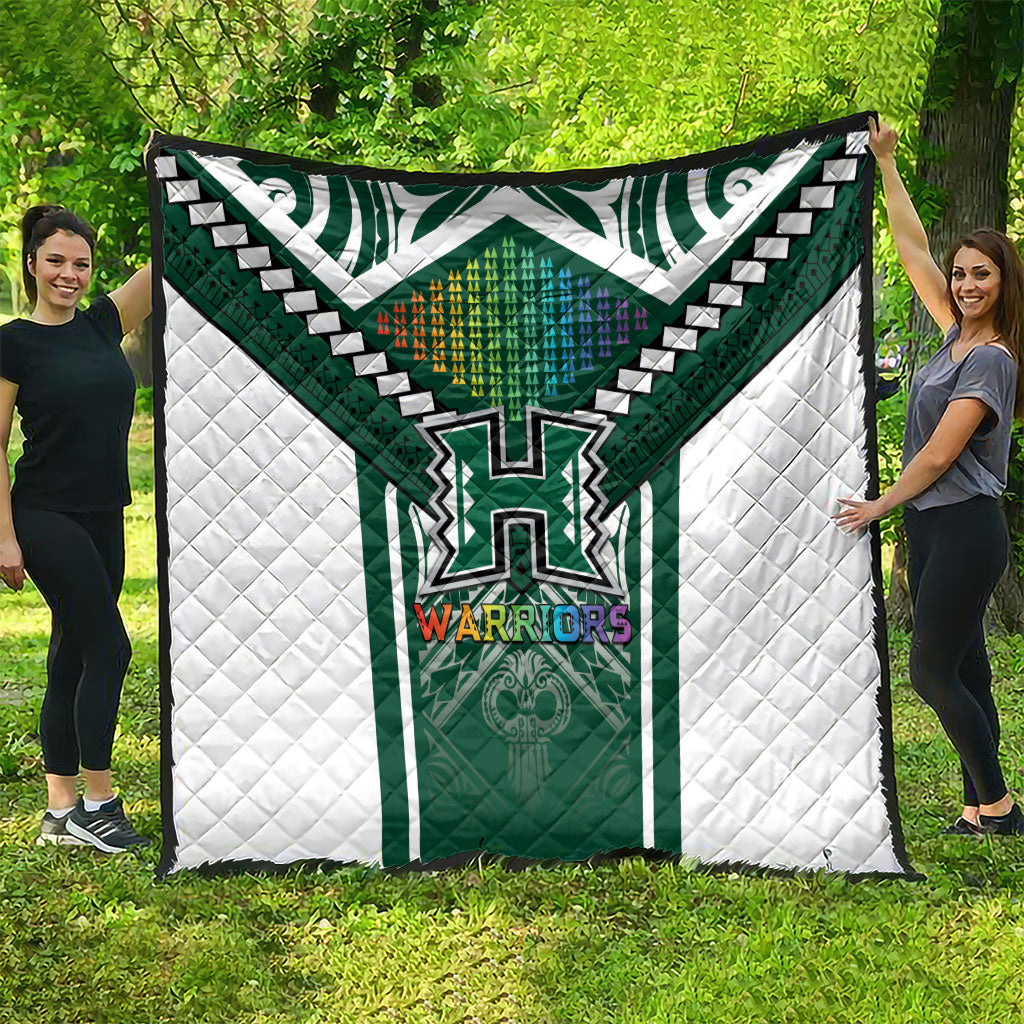 Hawaii Warriors Football Quilt Rainbow Kakau Pattern Green