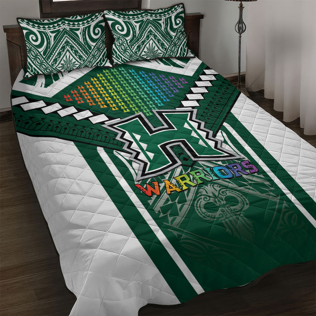Hawaii Warriors Football Quilt Bed Set Rainbow Kakau Pattern Green