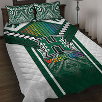 Hawaii Warriors Football Quilt Bed Set Rainbow Kakau Pattern Green