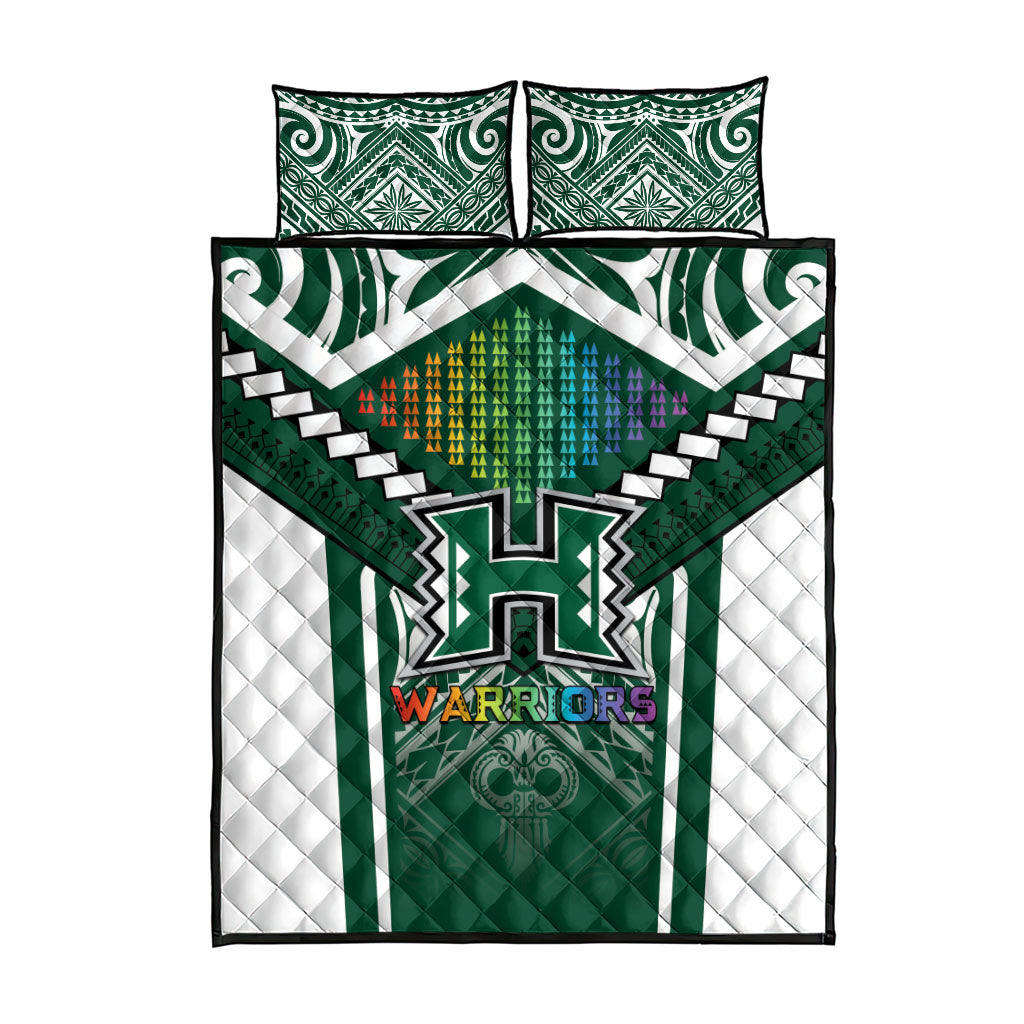 Hawaii Warriors Football Quilt Bed Set Rainbow Kakau Pattern Green
