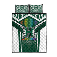 Hawaii Warriors Football Quilt Bed Set Rainbow Kakau Pattern Green